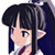 Pixelated anime-style character icon with dark hair, elf ears, and a red-and-white outfit against white background.