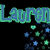 Pixelated text 'Lauren' in blue-green gradient with glowing outline, surrounded by scattered light particles on black background.