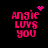 Pixelated pink text 'Angie loves you' on black background with animated pink heart and dot patterns.