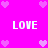 Pixelated pink background with white 'LOVE' text and light pink heart icons arranged in a pattern