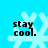 Four identical pixelated snowflakes with 'stay cool.' text on a bright blue background, each with distinct pixelation patterns.