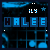 Animated contact sheet showing five frames of a pixel art buddy icon with blue text and grid background, featuring changing letter colors and occasional text overlays.