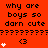 Red background with repeated black text 'why are boys so darn cute', white heart symbols, and '<3' emoticons in a pattern
