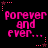 Pixelated pink text 'forever and ever...' on black background with red star corner markers, arranged in six repeated
