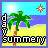 Pixelated beach scene with palm tree, sun, and text reading 'DAMN SUMMER' in blocky letters.