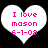 Two identical white heart-shaped icons with pink text reading "I love mason 6-1-08" on a black background.
