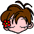 Pixelated anime-style head with brown hair, red flower accessory, and changing facial expressions across four views.