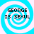 Four identical display a blue and white spiral background with black text reading GEORGE IS SEXUL in a pixelated font