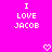 Bright pink background with white pixelated text reading "I LOVE JACOB" in two vertical and two pixelated heart symbols below