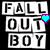 A static contact sheet showing two identical frames of a pixelated "FALL OUT BOY" text logo with a cyan heart symbol on the right frame, displayed side-by-side in a 2x1 grid layout.