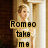 A pixelated image of a woman in a white dress standing between , with text overlays reading "Romeo take me" and "somewhere we can be alone <3"