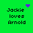 Green background displays four identical text blocks reading "Jackie loves Arnold" with purple pixelated symbols above each block.