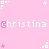 Pixelated pink background with repeated 'christina' text and scattered white/pink star-like shapes, some letters highlighted in darker pink.