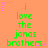 Green pixelated text on orange background with pink star accents, repeating 'i love the jonas brothers' in two across three