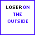 A 3x3 grid of pixelated text frames with blue borders, displaying variations of "LOSER ON THE OUTSIDE" and "WINNER ON THE INSIDE" in purple and black text, some with star symbols.