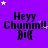 Purple background with white stars and repeated black text "Heyy Chumm!!" above a pixelated face, arranged in three of four icons each