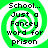 Green and white spiral background with black text reading "School... Just a fancy word for prison" in four identical