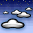 Pixelated static image of four white clouds with black outlines against a blue gradient sky background, scattered yellow and white stars visible in the upper portion.