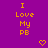 Purple background with yellow text "I Love My PB" and pixelated hearts in a pattern
