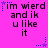 A bright pink background displays repeated text 'im wierd and ik u like it' with blue star accents, alternating between purple and blue stars in animation.