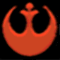 Animated sequence of red and blue circular symbols rotating against black background, showing partial to full views.