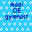 Blue background with white circles and a wavy line; text 'modi OE gymnast' in dark blue appears twice.