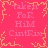 A static image with a bright pink background and orange pixelated border, featuring repeated text in light purple.