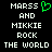 Pixelated text displays 'MARS5 AND MIKKIE ROCK THE WORLD' with a green heart symbol replacing the 'S' in 'MARS5' on the left side of the image.