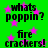 Green background with pink stars and black text repeating 'whats poppin?' and 'fire crackers!' in a pattern