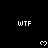 Pixelated black background with white 'WTF' text and heart symbols arranged in a pattern, partially obscured by a gray overlay at bottom right