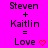 Pixelated text on bright pink background shows 'Steven + Kaitlin = Love' with red heart symbol, two versions differ in heart color and text clarity.