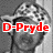 A grayscale image of a person wearing a patterned cap with red text overlay reading "D-Pryde" on the left side.