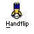 Pixelated character performing a handflip with blue shorts, yellow torso, and white head on gray background; text "Handflip" below.