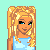 Pixelated character with blonde pigtails, blue top, denim shorts, and brown sandals standing in shallow water with text overlay.
