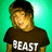 A person wearing a dark brown t-shirt with 'BEAST' text stands against a teal background with a bright light spot, showing slight variations in head position and facial expression across frames.