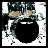 A split-screen buddy icon with a pixelated drum kit on the left and text reading "I'm a drummer I Play Hard" on the right, both in black-and-white pixel art style.