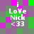 Pixelated icon with green, purple, and pink background displaying 'i LoVe Nick <33' text in white
