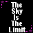 Black background with white text "The Sky Is The Limit" repeated in a , surrounded by pink and purple star-shaped pixel clusters