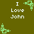 Green pixelated text 'I Love John' with green square-and-dot symbols on a dark green background, showing animation changes in symbol positions.