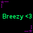 Green text 'Breezy <3' repeated three times on black background with purple star animations, each star having a dotted trail.