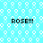 Pixelated cyan background with white circular patterns and four instances of 'ROSE!!!' text in black.