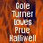 Pixelated text reads 'Gole Turner loves Prue Halliwell' over an orange-brown textured background with a gray rectangle on the right.