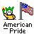 Animated contact sheet of a pixel art character holding a torch next to an American flag, displayed in 8 frames across three rows with gray background.