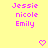 Yellow background with pink text reading Jessie, nicole, Emily and pixelated hearts in a pattern