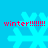 Pixelated blue snowflakes with red "winter!!!!!!" text on a solid light blue background, displayed in four positions