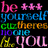 Pixelated image with colorful text and a yellow emoji on black background, plus four smaller pixel art below