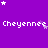Purple background with repeated white text 'Cheyenne' and scattered stars in white and light purple.