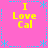 A static image with a bright pink background, yellow text reading "I Love Cal," and light blue decorative elements arranged in a pattern