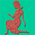 Static pixelated icon of a red figure in a flowing dress against teal background, appearing to be a stylized representation of the Virgo zodiac sign with no visible text or additional props.