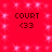 Red background with white sparkles and four identical text blocks reading "COURT <33" in black pixelated font.